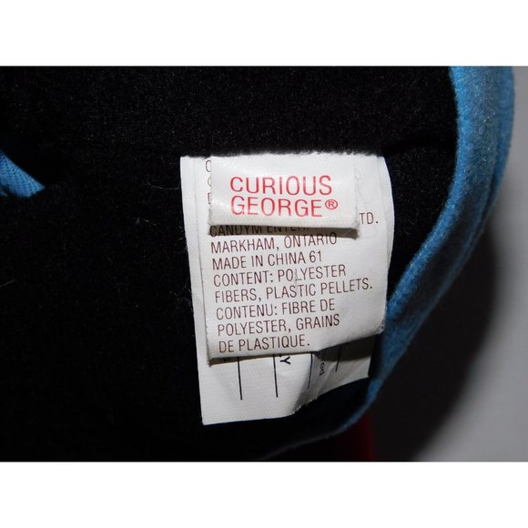 Vintage Gund Curious George as Fireman 14" Plush Stuffed Monkey Brown Blue Black - Picture 5 of 6